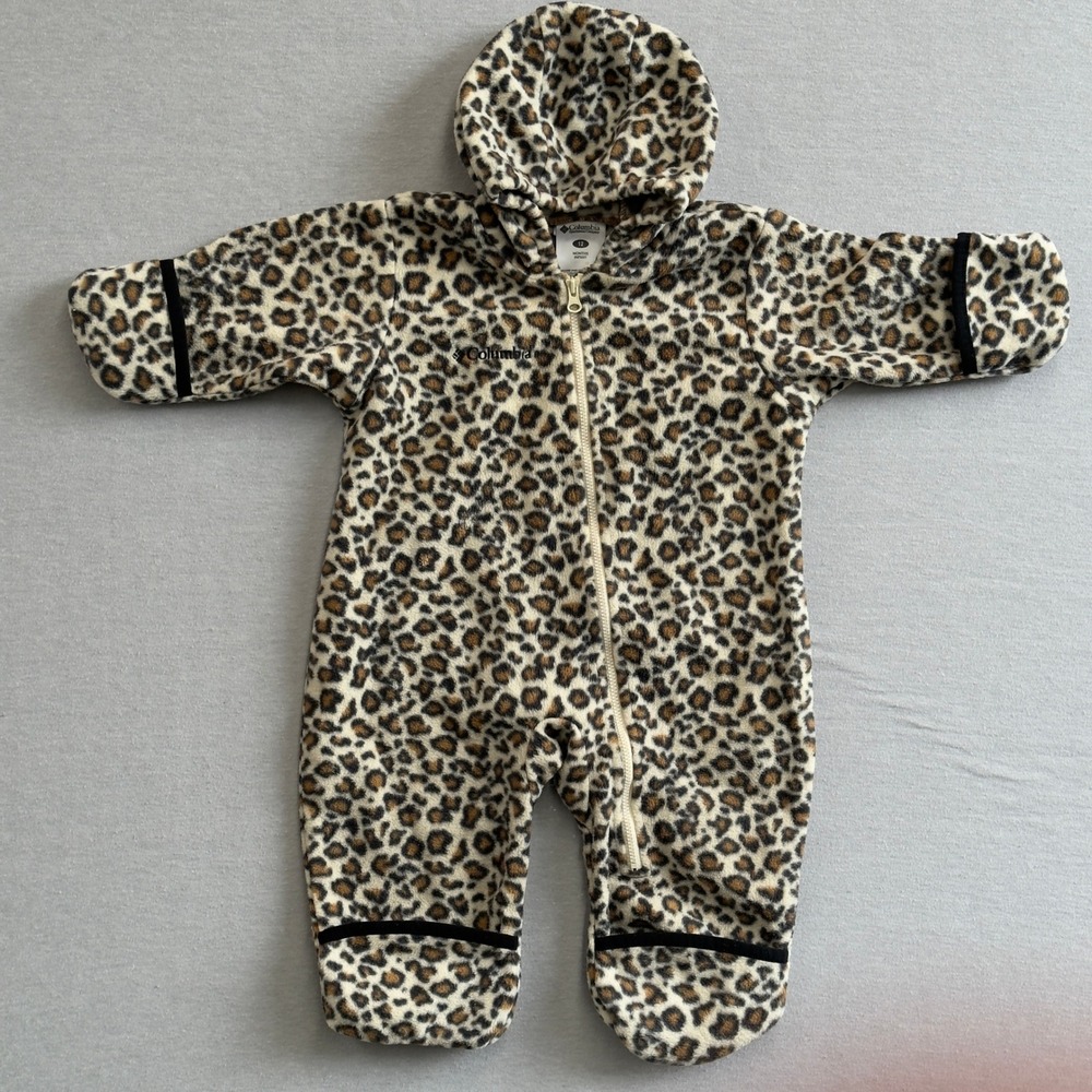 Columbia Leopard Print Fleece Bunting Suit Hoodie Coverall‎ 12 Months